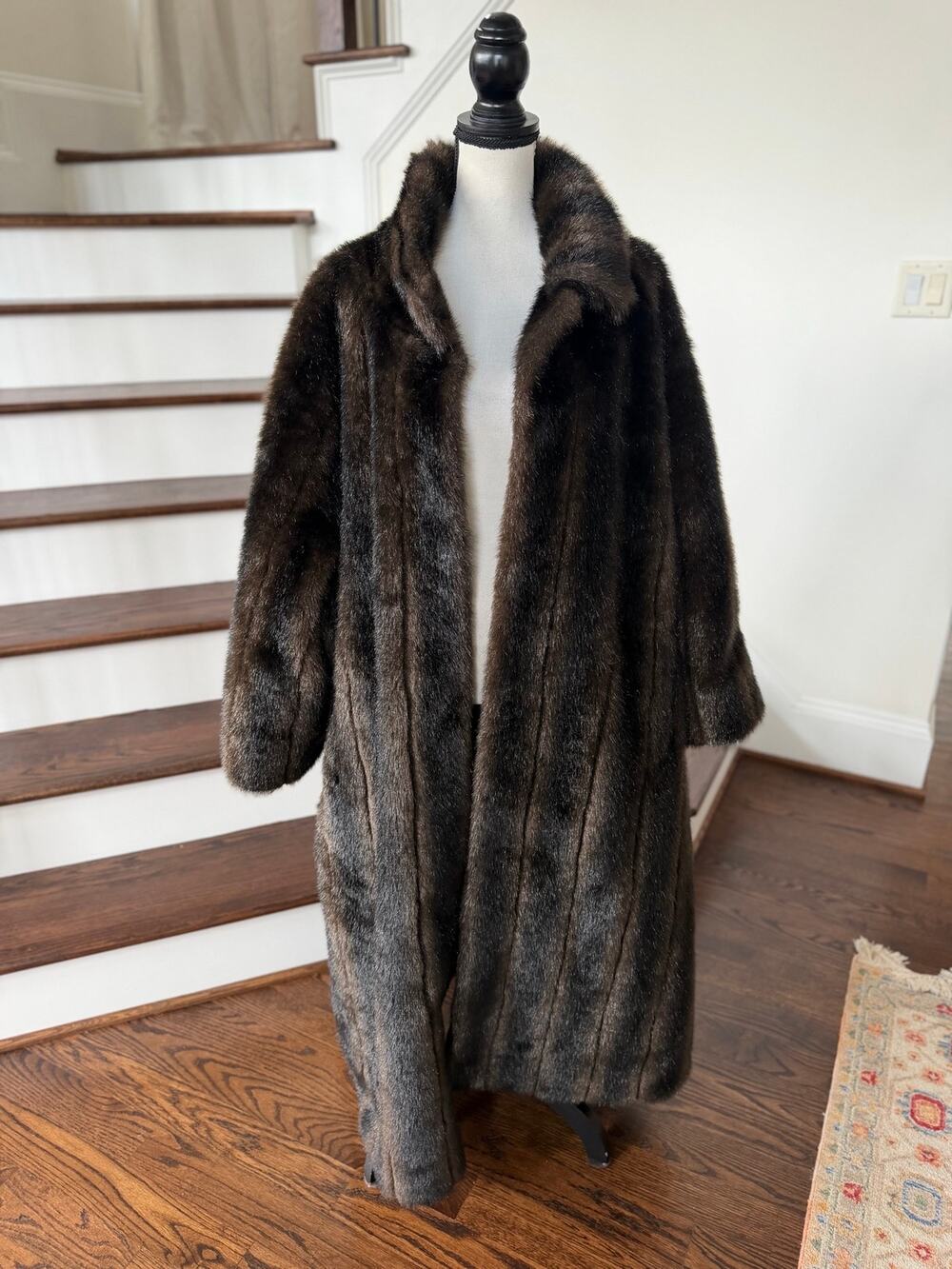 Maria Dionisiou Faux Mink Dark Brown Fur Full Length Coat 4X